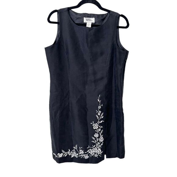 BOB MACKIE Vintage‎ Silk Embroidered Floral Dress Sz 12P - Picture 1 of 4
